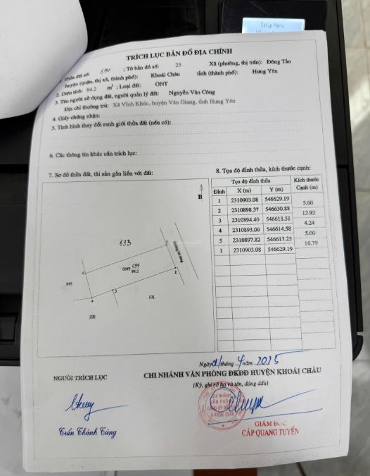 Bán đất thổ cư diện tích 83.8m2 tại Đông Tảo, Khoái Châu, Hưng Yên Giá 2,x tỷ