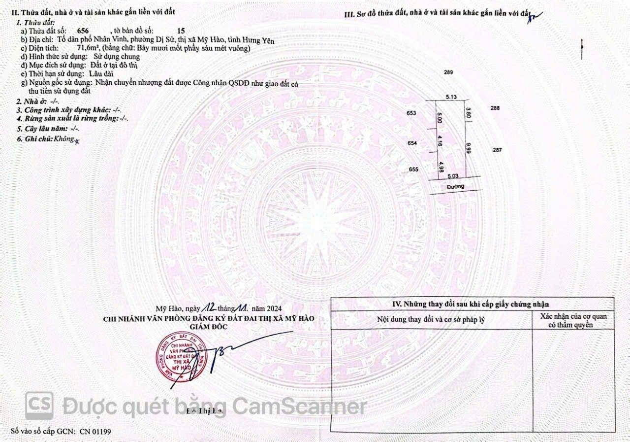 Bán đất 71,6m2 tại Dị Sử, Hưng Yên, 1,75 tỷ  đẹp xuất sắc