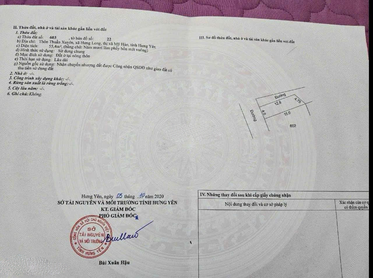 Bán đất thổ cư 55,4m², sổ đỏ cc Thôn ThụyXuyên, Mỹ Hào Hưng Yên, đường ô tô tránh nhau